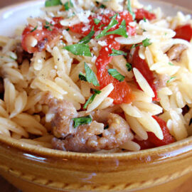 Orzo with Sausage, Peppers, and Tomatoes