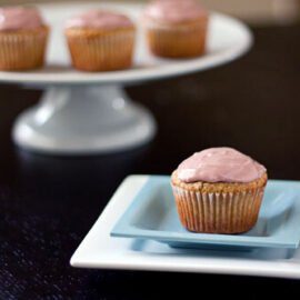 Healthy Almond Cupcakes with Pomegranate Frosting