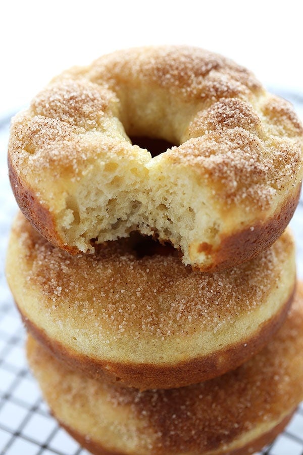 Maple Cinnamon Sugar Baked Donuts take less than 30 minutes to make and are lightened up with yogurt. Perfect quick & easy fall treat!