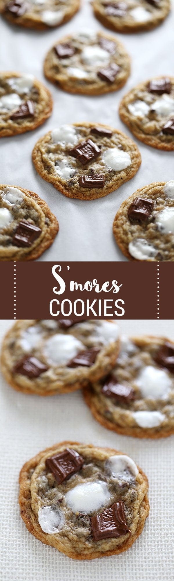 You're going to LOVE these adorable S'mores Cookies loaded with graham cracker crumbs, mini marshmallows, and gooey bits of Hershey's chocolate.