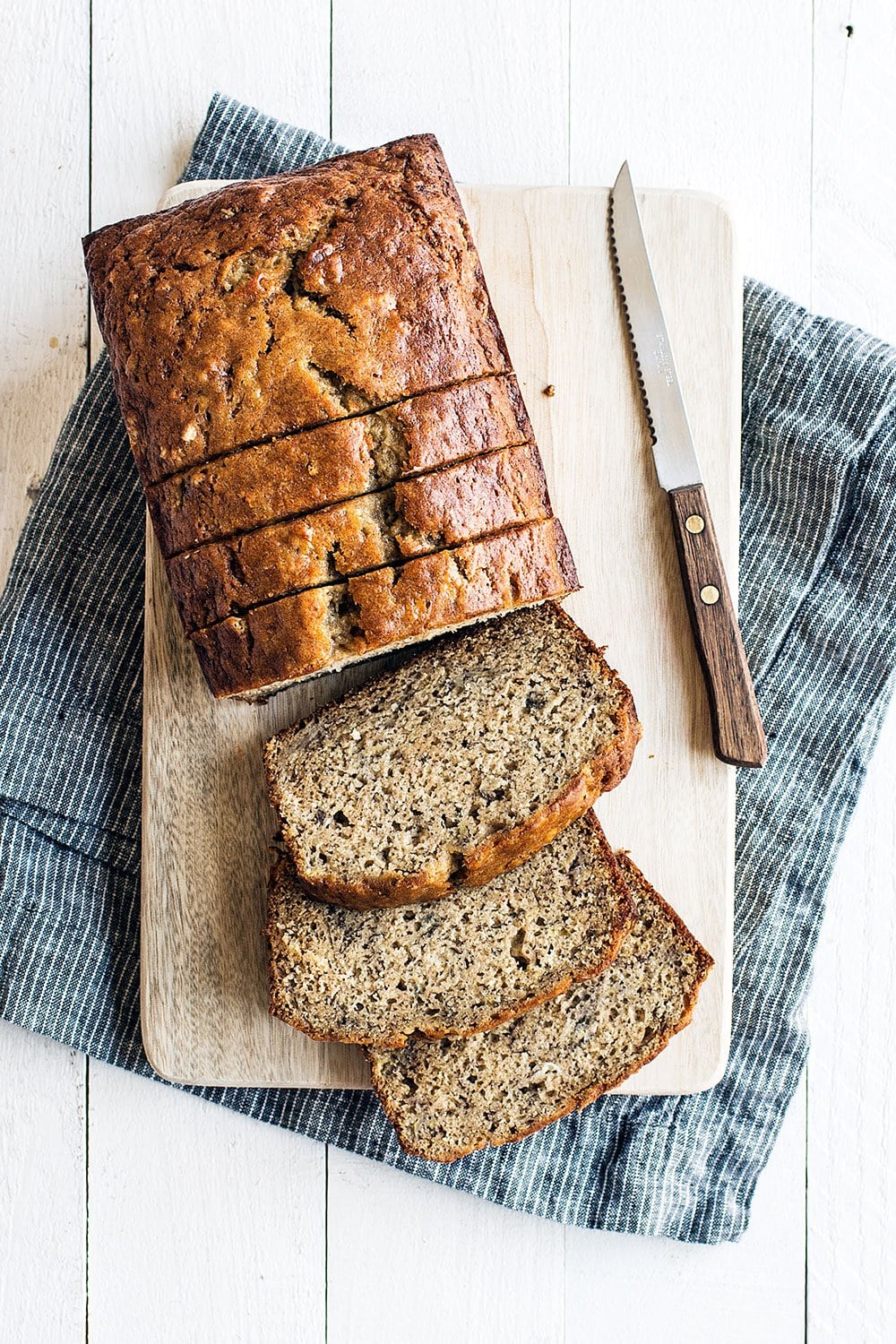 Simple and easy foolproof banana bread recipe - feel free to add nuts or chocolate chips!