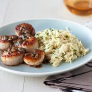 Seared Scallops with Herb Butter Sauce and Orzo