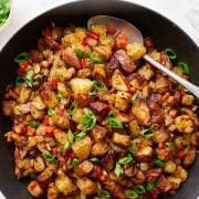 skillet of home fries.