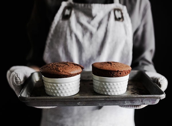 The ultimate romantic Valentine's Day dessert, he never has to know how EASY Chocolate Soufflés are to make!! Can be made ahead of time too!