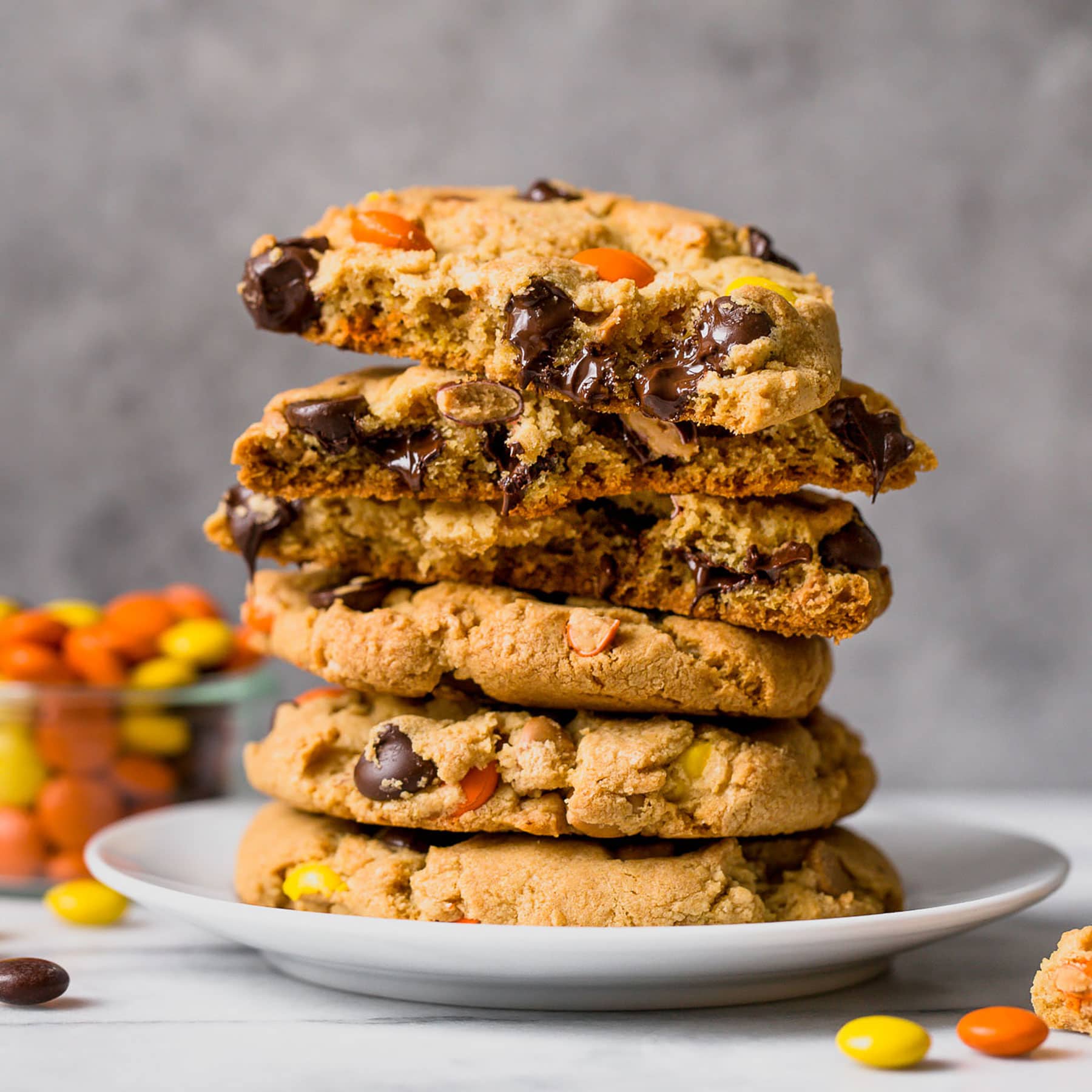 Peanut Butter & Dark Chocolate M&M Cookies - Little Bits of