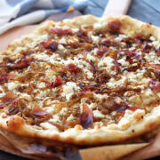 Caramelized Onion, Goat Cheese, Prosciutto Pizza from Handle the Heat