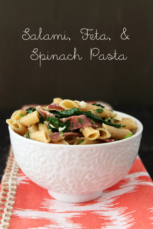 Salami, Feta, and Spinach Pasta from @handleheat - so simple, easy, and satisfying! 