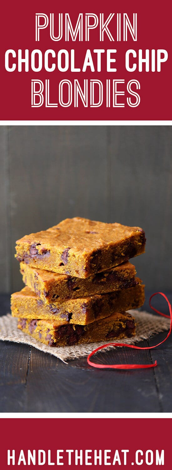 Pumpkin Chocolate Chip Blondies will make your house smell better than any candle while they're baking!