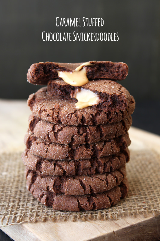 Caramel Stuffed Chocolate Snickerdoodles - ultimate cookie decadence! From handletheheat.com