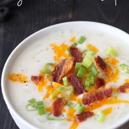 Light Loaded Potato Soup tastes JUST like a loaded baked potato and it's almost guilt free!