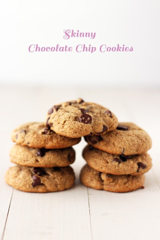 Skinny Chocolate Chip Cookies made with whole wheat flour and no butter!