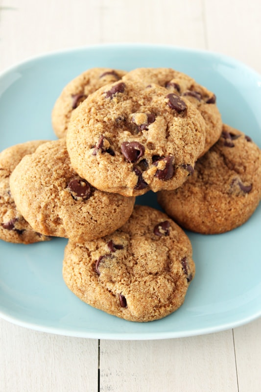Skinny Chocolate Chip Cookies made with whole wheat flour and no butter!