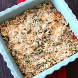 Cheesy Brown Rice Spinach Bake and Smokey Spicy Tomato Sauce