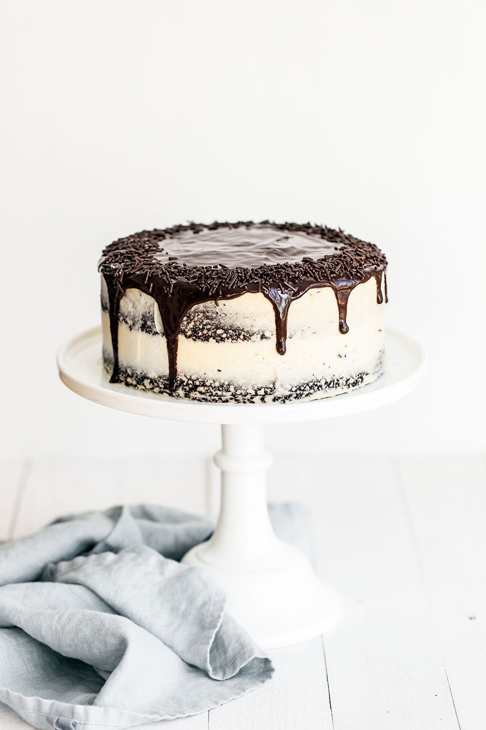 Decorated cake on tall cake stand