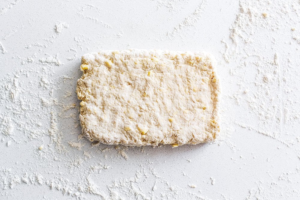 Rectangle of raw biscuit dough