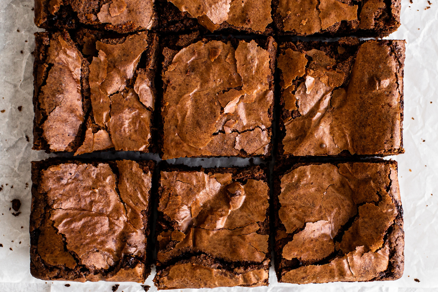 closeup overheat shot of these decadent ultimate brownies with their stunning shiny crust