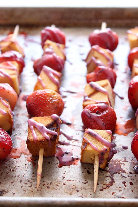 Grilled Strawberry Shortcake Skewers with Blueberry Glaze Recipe