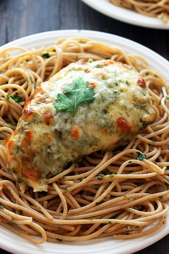 Baked Chicken Pesto Parmesan - 25 minutes and 4 ingredients!