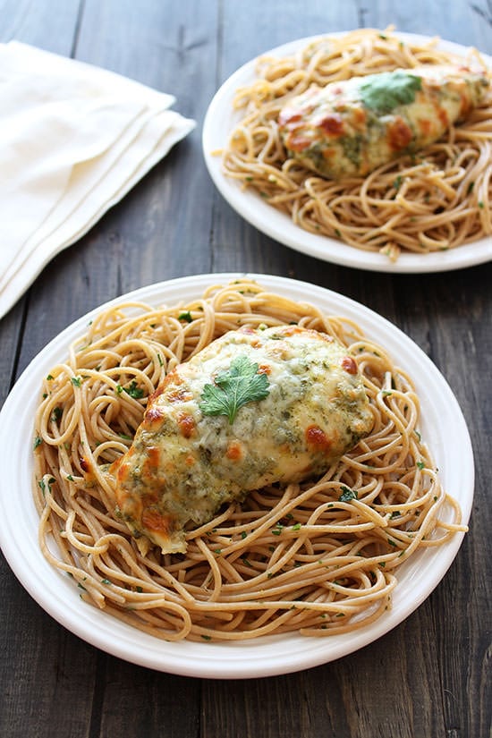 Baked Chicken Pesto Parmesan - 25 minutes and 4 ingredients!