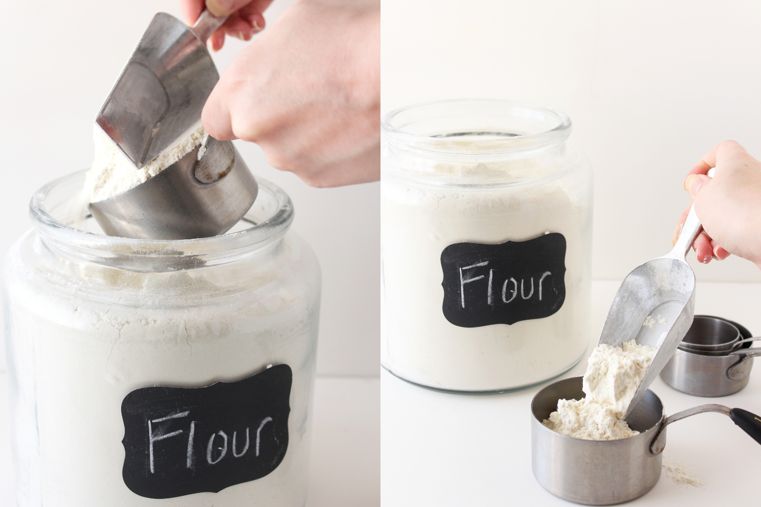 showing how to best scoop and measure flour with the scoop and level method.