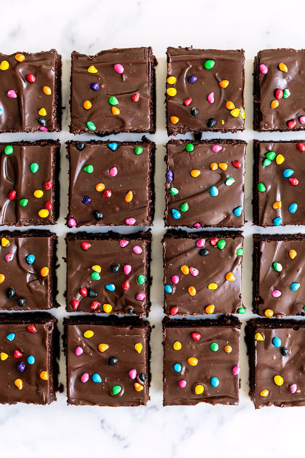 Overhead look of all the cosmic brownies cut into squares