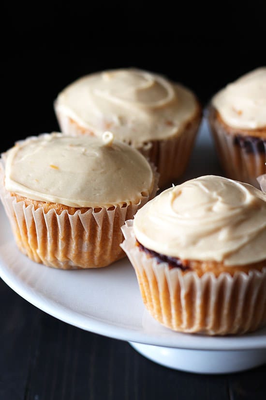 Chocolate Stuffed Sweet Potato Cupcakes with Easy Caramel Frosting Recipe