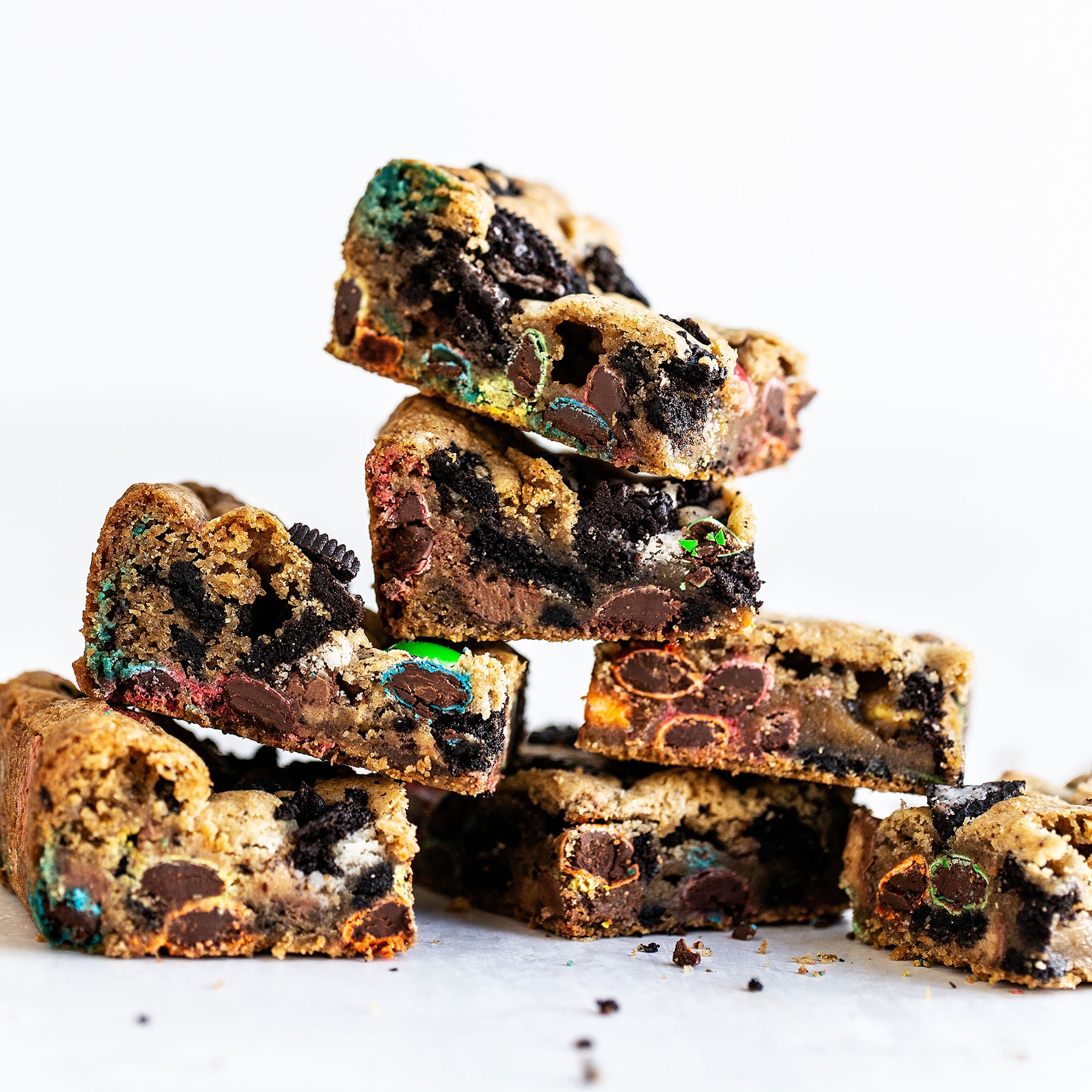 Stack of loaded cookie bar squares
