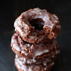 These cakey fried chocolate doughnuts are out of this world!! That thick glaze is HEAVEN!