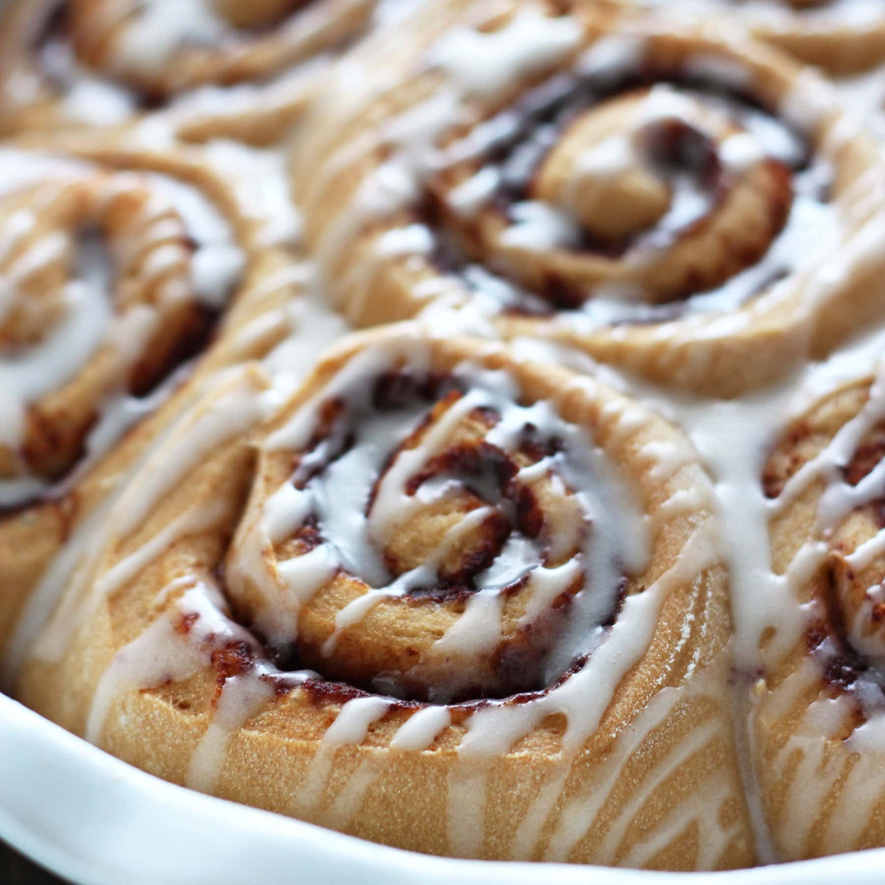 Easy overnight cinnamon rolls made healthier with whole wheat flour, less butter, and less sugar!
