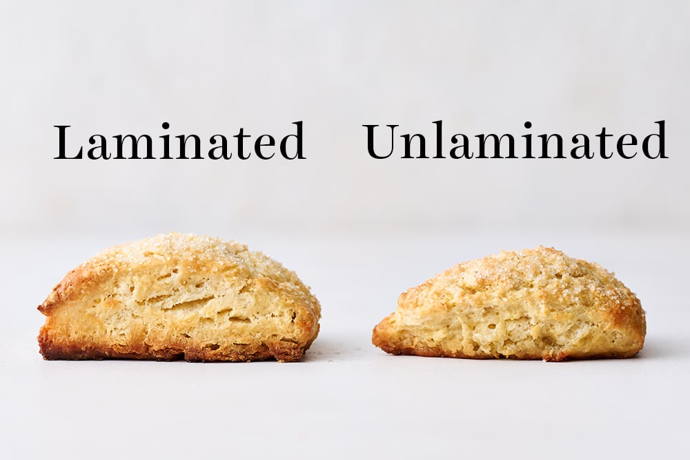 comparison of laminated vs unlaminated scones for how to get tall flaky scones that rise high