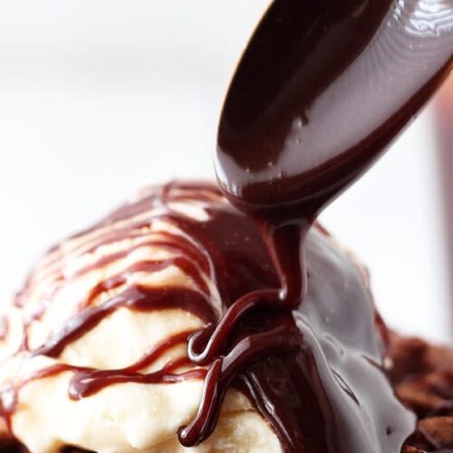 This is THE BEST chocolate sauce! SO thick and fudgy!!