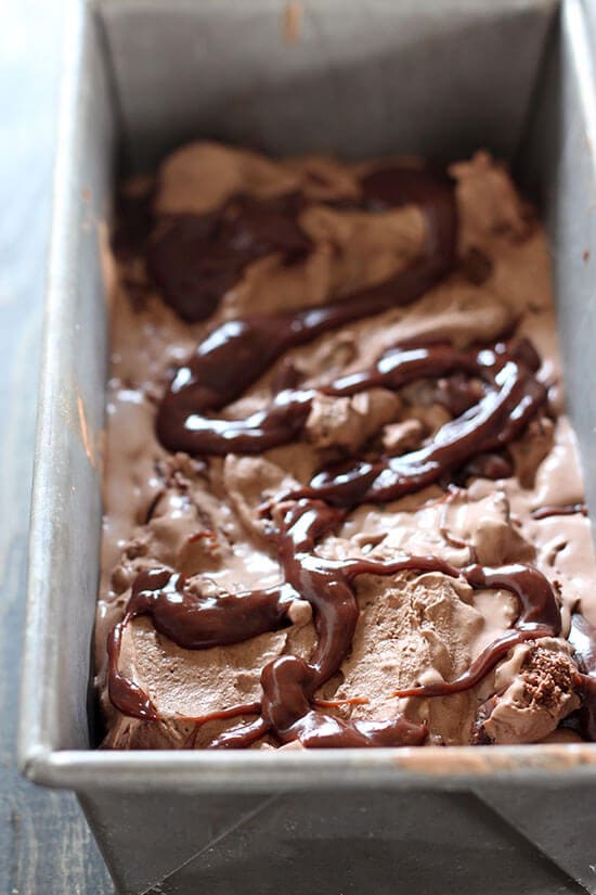 Look at those FUDGE swirls! Chocolate Brownie Peanut Butter Swirl Ice Cream Recipe