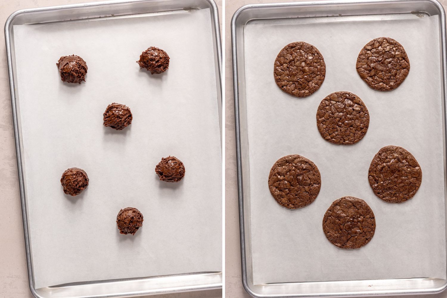 brownie cookies before and after baking