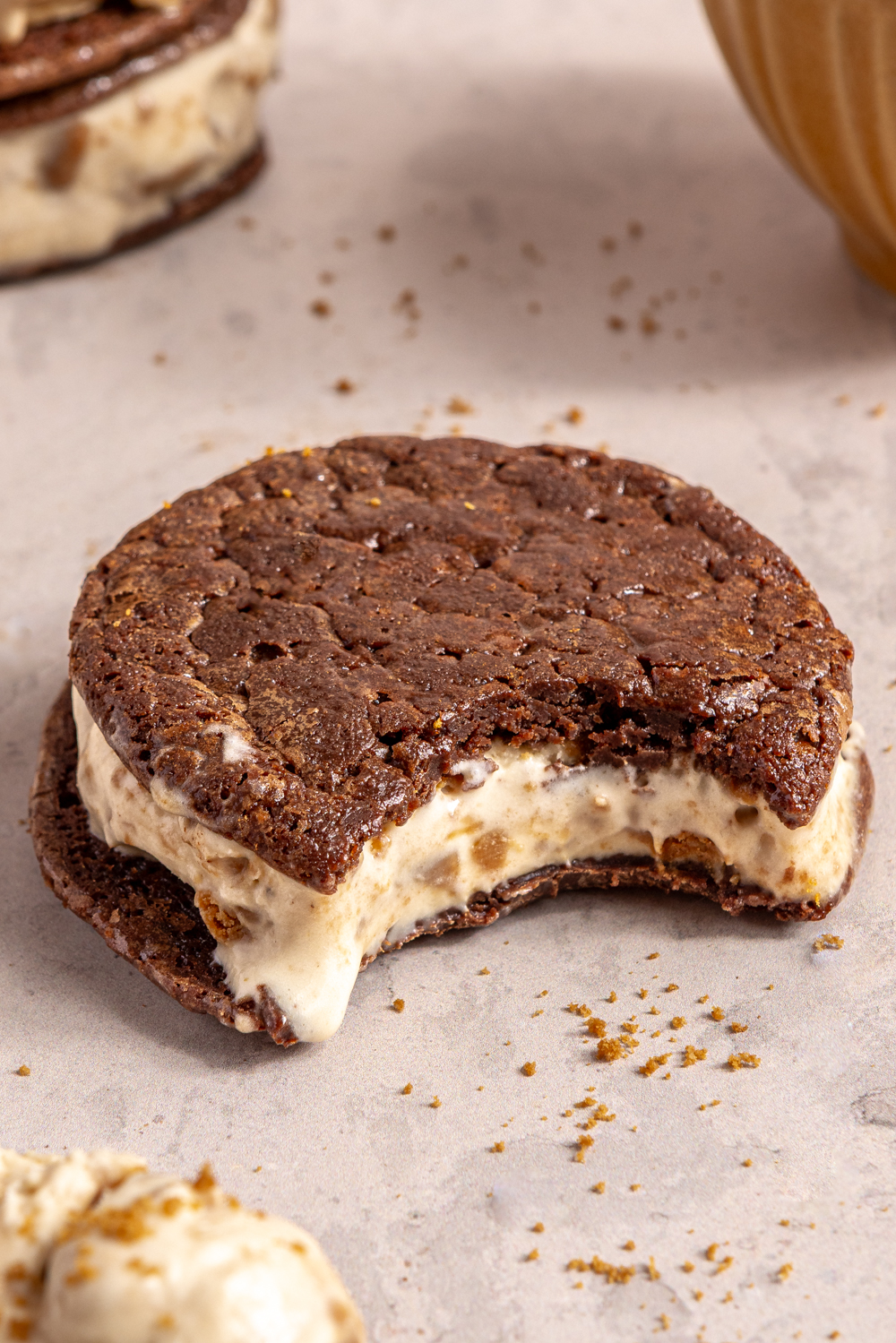 ice cream sandwich with bite taken out