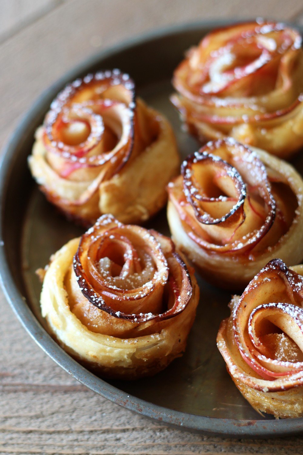 easy to make apple roses in the round pan they were baked in.