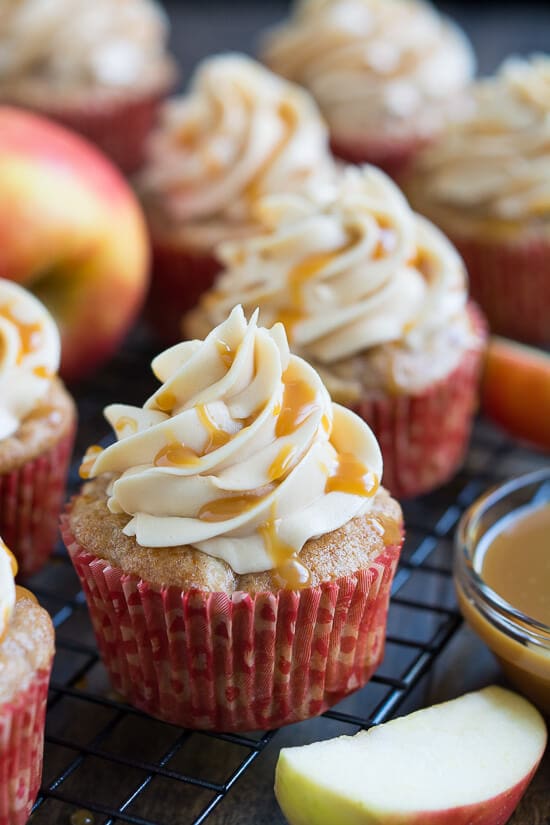 Apple Cupcakes with Caramel Frosting