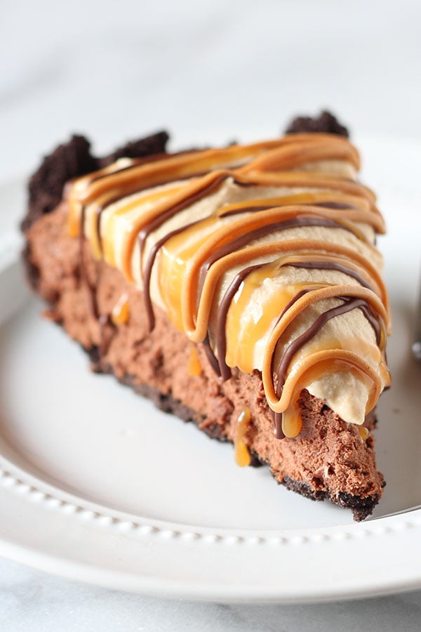 Oh my WORD. This is pure decadence! Chocolate Peanut Butter Caramel Mousse Pie