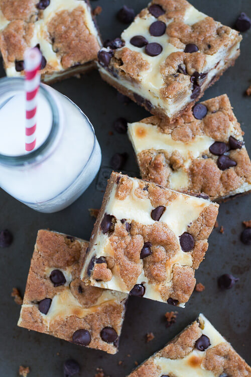 Enjoy two desserts in one with Chocolate Chip Cookie Cheesecake Bars!