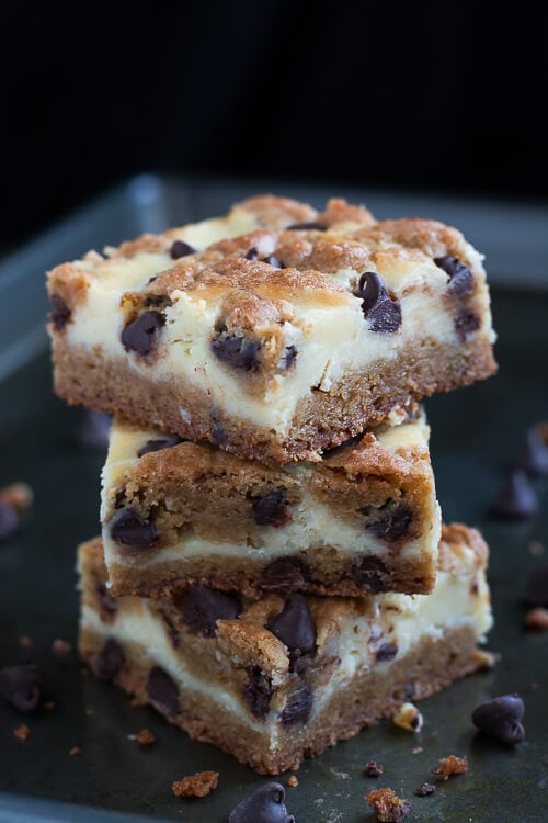 Enjoy two desserts in one with Chocolate Chip Cookie Cheesecake Bars!