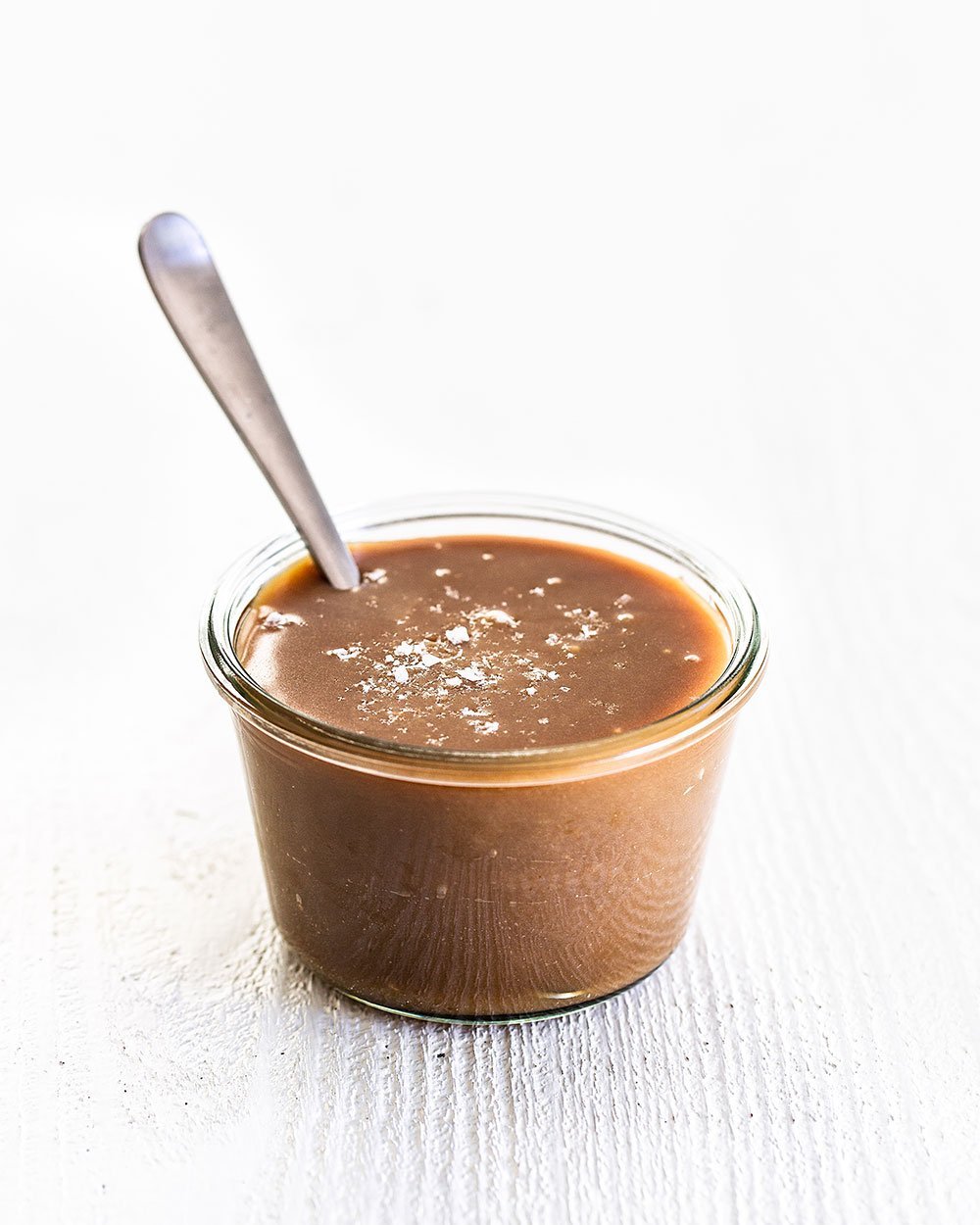 Homemade butterscotch sauce with sea salt