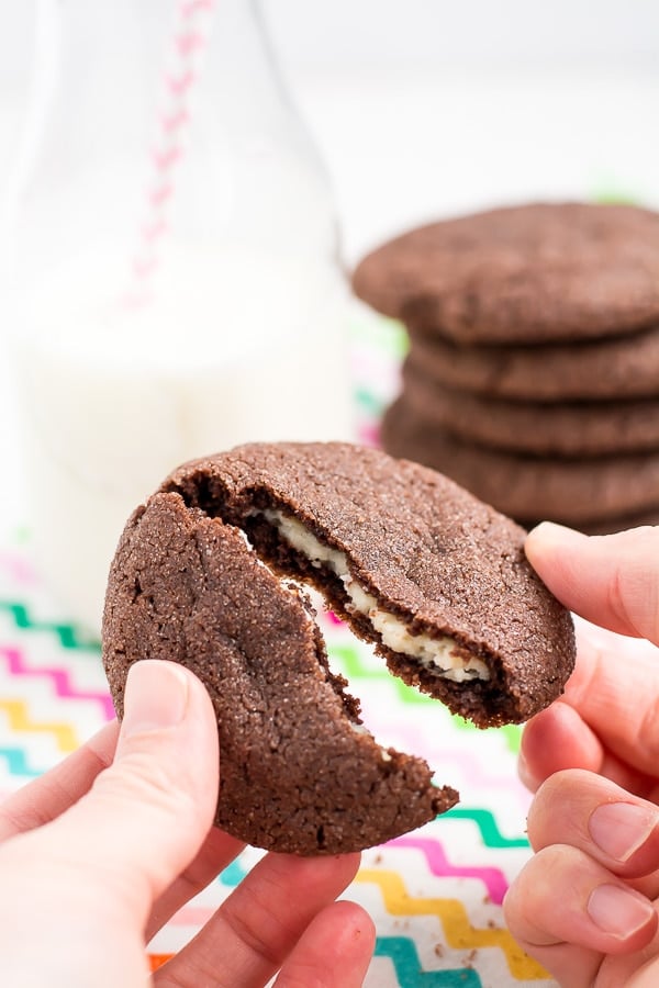 Cream Cheese Stuffed Chocolate Cookies are rich, sugar-coated chocolate cookies with the fun surprise of a sweet cream cheese filling.