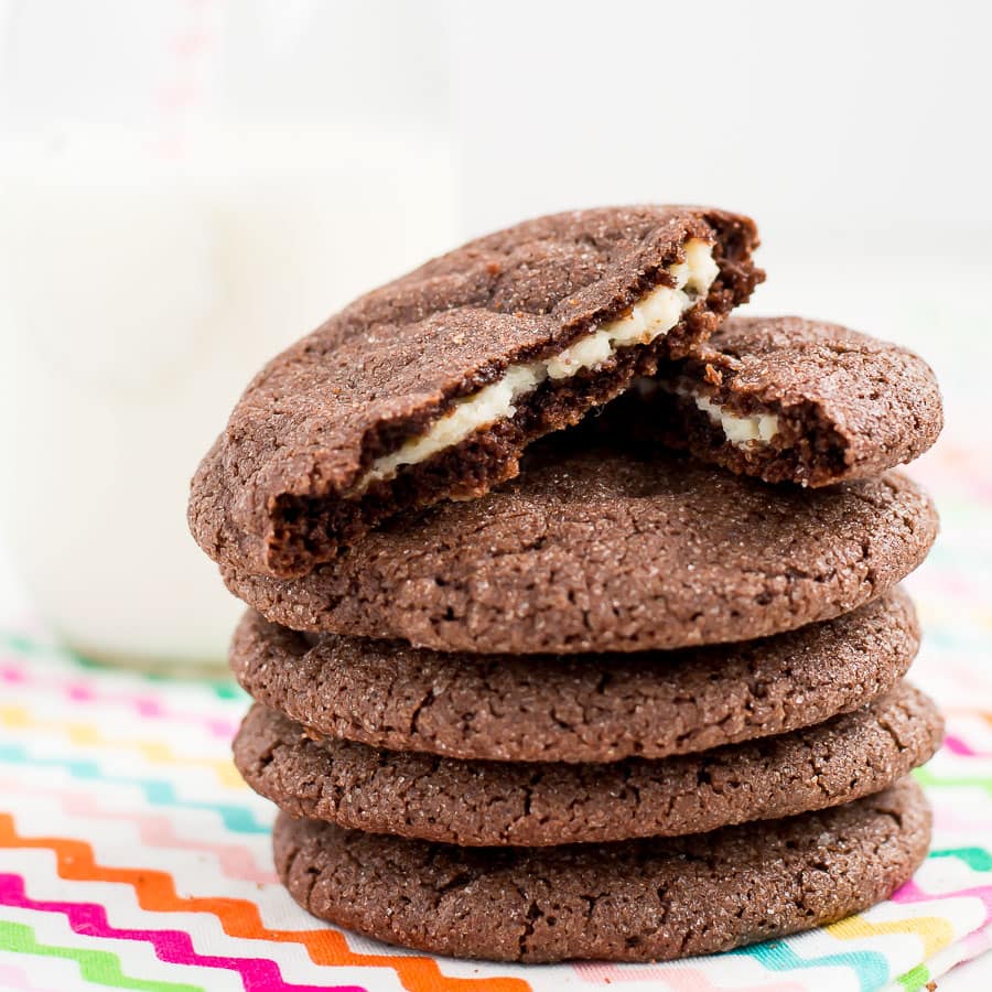 Cream Cheese Stuffed Chocolate Cookies are rich, sugar-coated chocolate cookies with the fun surprise of a sweet cream cheese filling.