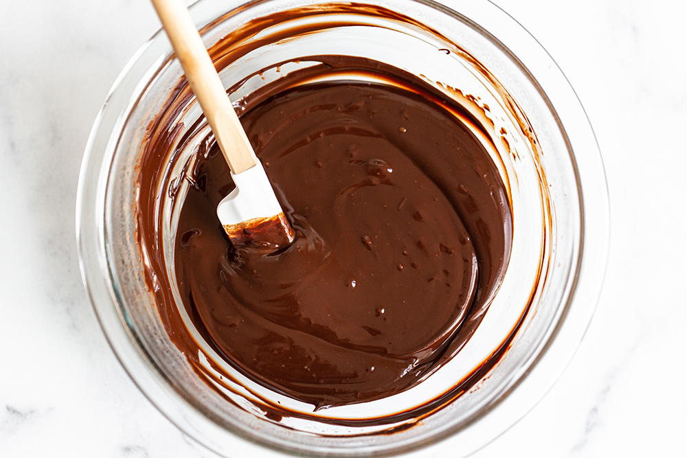 melted chocolate, ready to go into our cupcakes 