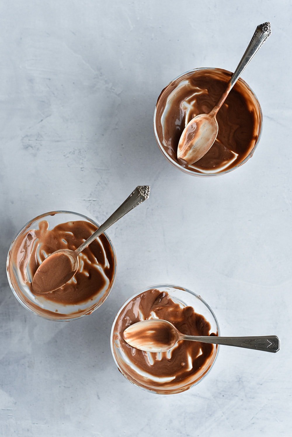 empty bowls of chocolate ice cream