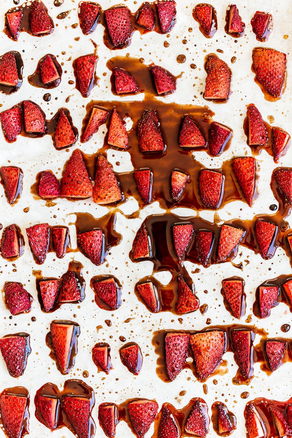 Roasted strawberries on a baking dish