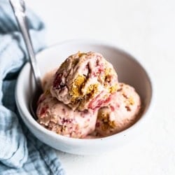 Bowl of strawberry cheesecake ice cream