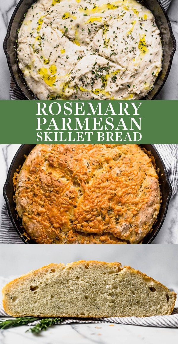 No Knead Rosemary Parmesan Skillet Bread
