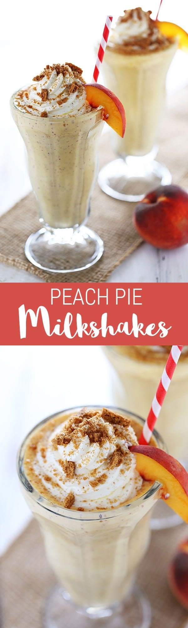 Best summer shake EVER! Peach Pie Milkshakes are perfectly frosty, fresh, and flavorful making them the perfect summer dessert recipe.