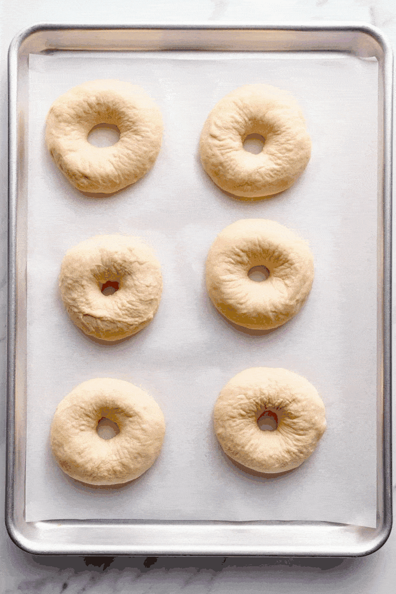 gif of bagels without toppings, with toppings and then baked