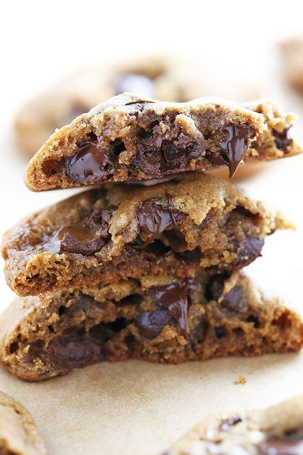 OMG these are CRAZY good!! That first bite will blow your taste buds away! Super chewy, crisp at the edges, and gooey in the middle. Cookie perfection!